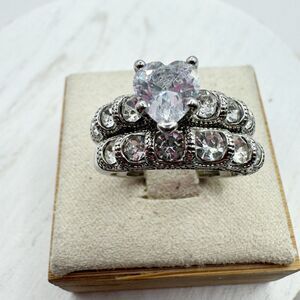 Wedding Ring Set Heart Shape Cubic Zirconia 14k Plated Engagement Ring Band 6.75